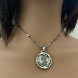 Antique Silver- Glass Intaglio Cameo of a Lady 16-inch Necklace